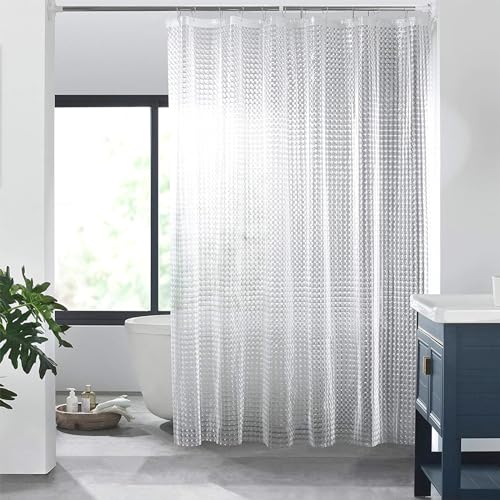 Duschvorhang Anti Schimmel,Duschvorhang 180x180 Transparent,Duschvorhang Durchsichtig Klar mit 3D Muster,EVA Duschvorhang Wasserdicht Antischimmel mit 12 Duschvorhangringen für Dusche und Badewanne von HIKPACKER