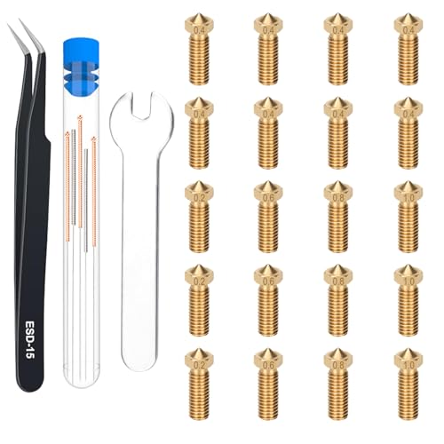 HIKUDIY 20PCS Volcano Hotends Messing Düsen Kit - 0.2/0.4/0.6/0.8/1.0mm M6 Gewinde Düsen Kit 3D Drucker Teile für Anycubic Vyper, Kobra Plus, Kobra Max, Artillery Genius, Sidewinder X1, X2 von HIKUDIY