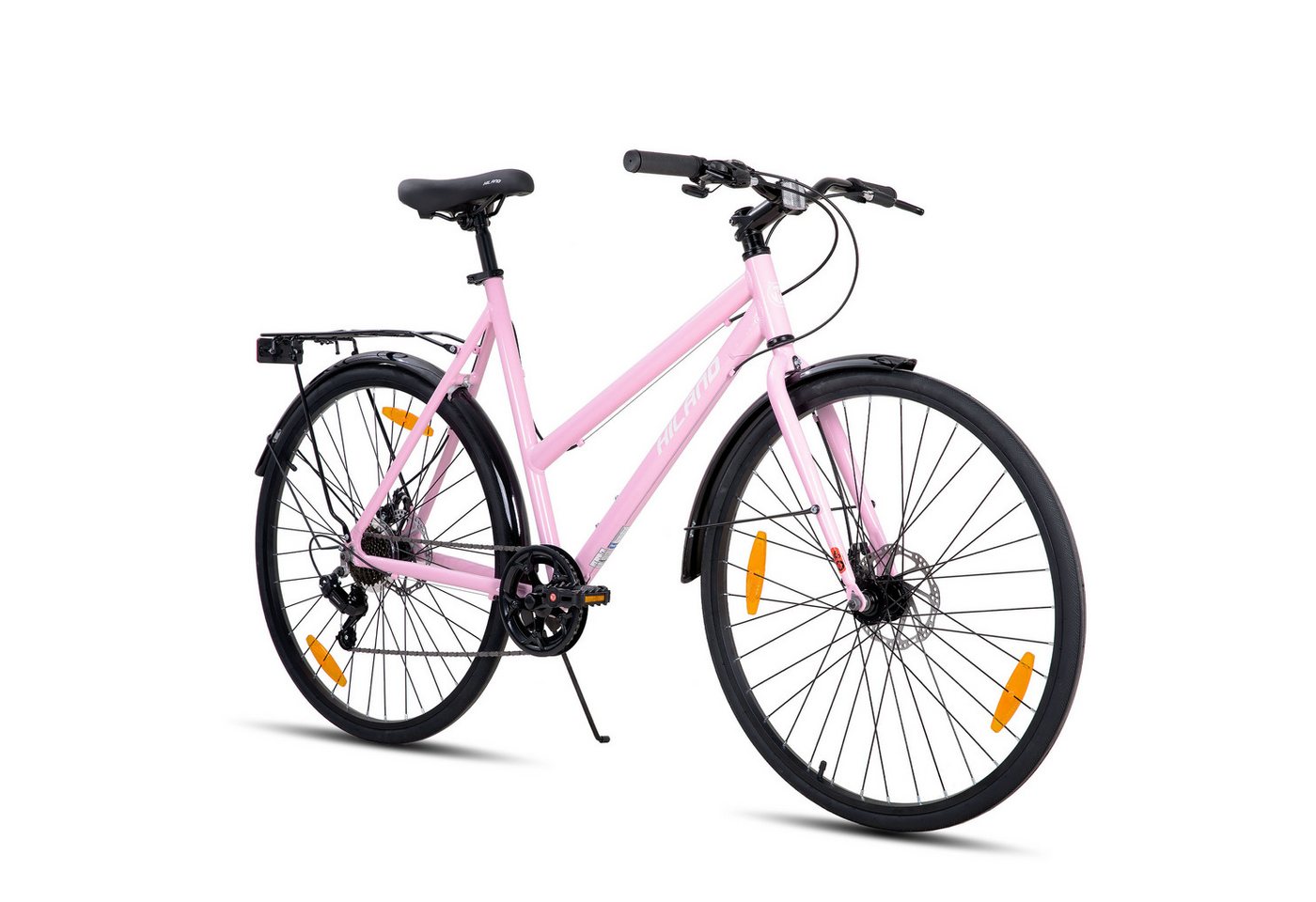 HILAND Cityrad 700C Herren Damen Student Aluminiumlegierung Pendler Stadtfahrrad, 7-Gang, mit Schutzblechen, Gepäckträger, Mechanische Scheibenbremse von HILAND