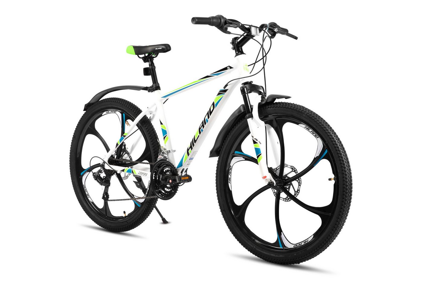 HILAND Mountainbike 26 Zoll Mountainbikes für Damen und Herren,Offroad- und Pendlerräder, 6-Speichen-Räder, 18-Gang, mit Schutzblechen, Doppelscheibenbremsen HILAND Mountainbike 26 Zoll Mountainbikes für Damen und Herren,Offroad- und Pendlerräder, 6-Speichen-Räder, 18-Gang, mit Schutzblechen, Doppelscheibenbremsen von HILAND