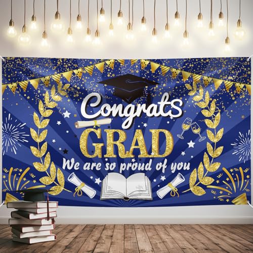 HILAVO Abschlussbanner, extra groß, 183,9 x 111,8 cm, blau-weiß, Congrats Grad-Banner, Abschlussdekorationen, Klasse 2025, Party-Dekoration, Congrats Grade Schild, Outdoor-Fotohintergrund HILAVO Abschlussbanner, extra groß, 183,9 x 111,8 cm, blau-weiß, Congrats Grad-Banner, Abschlussdekorationen, Klasse 2025, Party-Dekoration, Congrats Grade Schild, Outdoor-Fotohintergrund von HILAVO