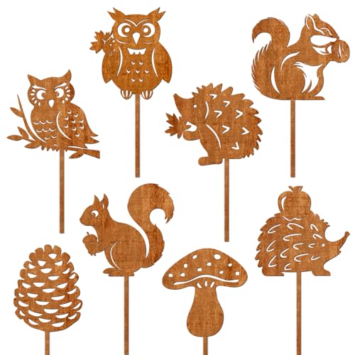 HILKKET 8er-Set Gartenstecker mit Waldtieren 25cm für Herbst & Draußen, Rost Gartenstecker für Herbstdeko mit Igel Eule Pilze Eichhörnchen, Verwunschene Rost-Geschichten, 8 PCS Rusty Garden Plugs HILKKET 8er-Set Gartenstecker mit Waldtieren 25cm für Herbst & Draußen, Rost Gartenstecker für Herbstdeko mit Igel Eule Pilze Eichhörnchen, Verwunschene Rost-Geschichten, 8 PCS Rusty Garden Plugs von HILKKET