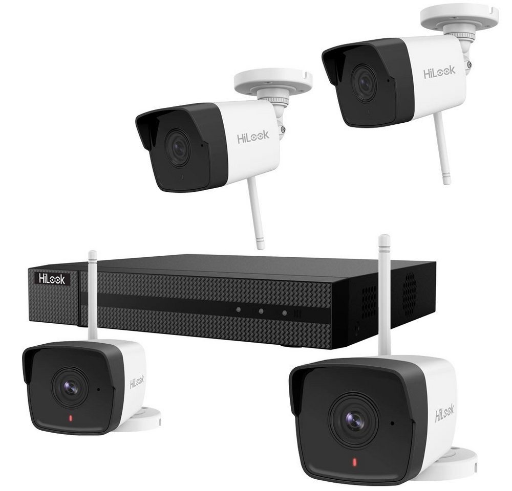 HILOOK IK-4142BH-MH/W WLAN Komplettset für Videoüberwachung mit 1x DVR und 4x Überwachungskamera (Außenbereich, Innenbereich, 5-tlg., H.265+ Videokomprimierung, Fernzugriff über PC und Smartphone, 1TB HDD) von HILOOK