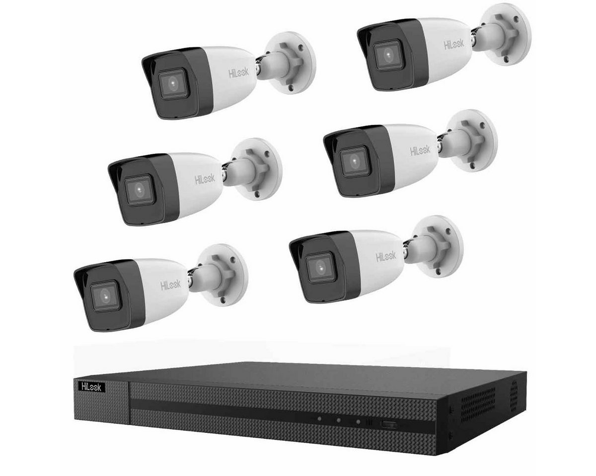 HILOOK IK-6288BH-MH/P PoE Komplettset für Videoüberwachung - 1x NVR und 6x Überwachungskamera (Außenbereich, Innenbereich, 7-tlg., inkl. 2 TB Festplatte, Fernzugriff über PC und Smartphone, Bewegungserkennung) von HILOOK