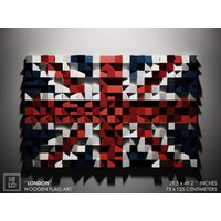 Uk Flag 3D Wandkunst, Großbritannien Flagge Mosaik Kunst, England Sound Diffusor, Holz Wand Dekor, Kunst Gemälde von HILOWoodArtDecor