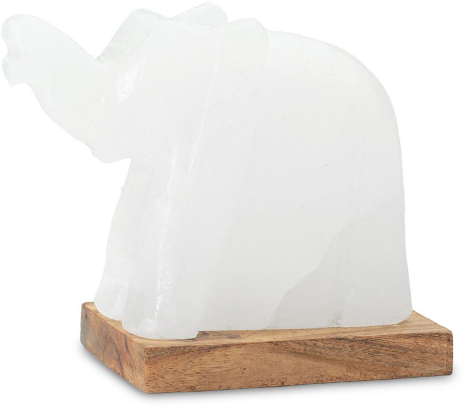 HIMALAYA SALT DREAMS Salzkristall-Tischlampe Elefant, LED wechselbar, Warmweiß, Handgefertigt aus Salzkristall - jeder Stein ein Unikat, H: ca. 11cm von HIMALAYA SALT DREAMS