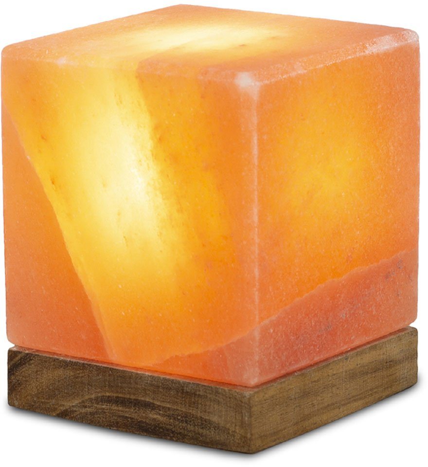 HIMALAYA SALT DREAMS Salzkristall-Tischlampe Kubus, Leuchtmittel wechselbar, Warmweiß, Handgefertigt aus Salzkristall - jeder Stein ein Unikat, H: ca.12 cm von HIMALAYA SALT DREAMS