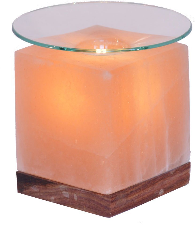 HIMALAYA SALT DREAMS Salzkristall-Tischlampe Kubus, Leuchtmittel wechselbar, Warmweiß, Handgefertigt aus Salzkristall - jeder Stein ein Unikat, H: ca.13 cm von HIMALAYA SALT DREAMS