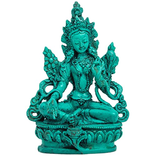 HIMALAYAN BAZAAR Grüne Tara-Statue, Alter Decor aus Kunstharz, Buddha-Figur von HIMALAYAN BAZAAR