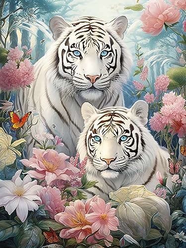 HIMBIU 5D Diamond Painting Set Tiger, DIY Diamant Painting Tier Bilder, Full Drill Kristall Kits, stickerei Kreuzstich Diamond Dekoration Kunsthandwerk Hauptwanddekor Geschenk 30x40cm von HIMBIU