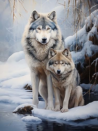 HIMBIU 5D Diamond Painting Set Wolf, DIY Diamant Painting Tier Bilder, Full Drill Kristall Kits, stickerei Kreuzstich Diamond Dekoration Kunsthandwerk Hauptwanddekor Geschenk 30x40cm von HIMBIU