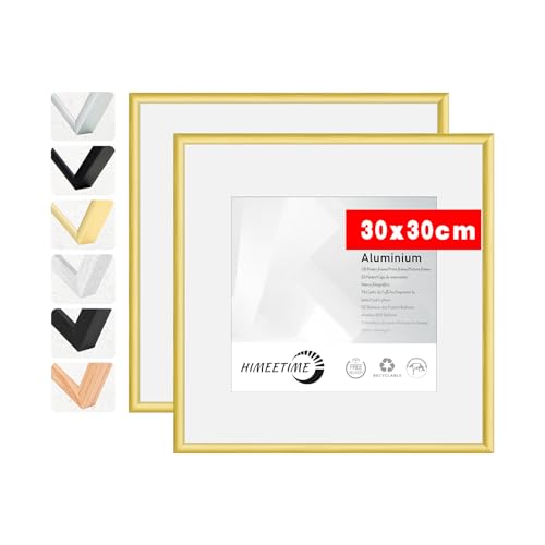 HIMEETIME® 2x Bilderrahmen,30x30cm Aluminium Gold Rahmen, bruchsicheres Acrylglas, für Fotos und Bilder, Hoch- und Querformat, stabile Rückwand von HIMEETIME