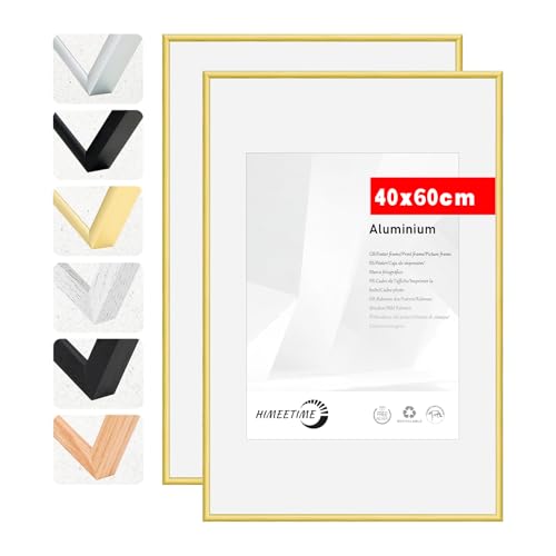 HIMEETIME® 2x Bilderrahmen 40x60cm Gold Metall Rahmen, Dokumentenrahmen 40x60cm,Metallrahmen Alu-Bilderrahmen Aluminium,Picture Frame 40x60Fotorahmen zum Aufhängen von HIMEETIME