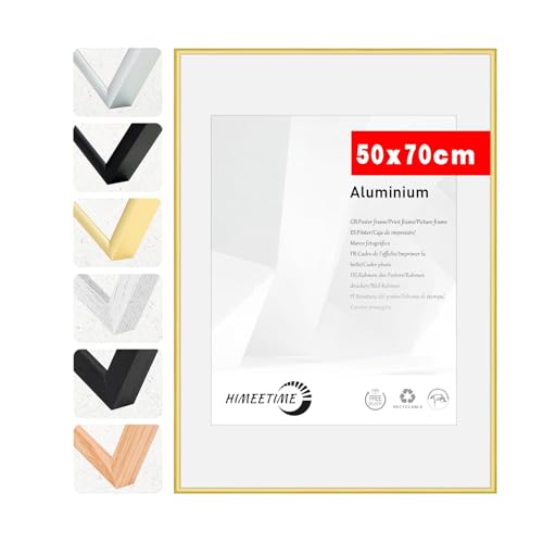 HIMEETIME® 1x Bilderrahmen 50x70 cm Gold Metall Rahmen, Dokumentenrahmen 50x70 cm,Metallrahmen Alu-Bilderrahmen Aluminium,Picture Frame 50x70 Fotorahmen zum Aufhängen von HIMEETIME