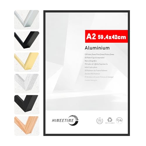 HIMEETIME® 1x Bilderrahmen DIN A2 42x59,4 cm Schwarz Metall Rahmen, Dokumentenrahmen 42x59,4 cm Groß Collage,Metallrahmen Alu-Bilderrahmen Aluminium,Picture Frame 42x60 Fotorahmen von HIMEETIME