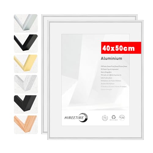 HIMEETIME® 2x Bilderrahmen, 40x50 cm (2er Set), Aluminium Silber Matt, bruchsicheres Acrylglas, für Poster und Bilder, Hoch- und Querformat, stabile Rückwand von HIMEETIME