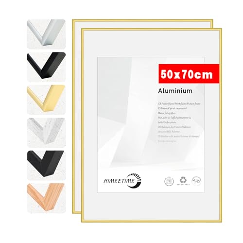 HIMEETIME® 2x Bilderrahmen 50x70 cm Gold Metall Rahmen, Dokumentenrahmen 50x70 cm,Metallrahmen Alu-Bilderrahmen Aluminium,Picture Frame 50x70 Fotorahmen zum Aufhängen von HIMEETIME