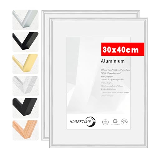HIMEETIME® 2x Bilderrahmen, 30x40 cm (2er Set), Aluminium Silber Matt, bruchsicheres Acrylglas, für Fotos und Bilder, Hoch- und Querformat, stabile Rückwand von HIMEETIME