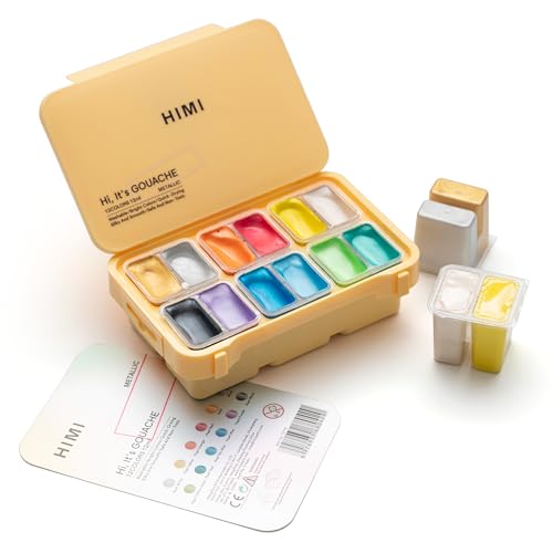HIMI Gouache Paints Set 12 Colors 12ml Metallic Gouache Paint Jelly Cup Design, Non Toxic Paint for Canvas and Paper, Art Supplies for Professionals and Beginner von HIMI