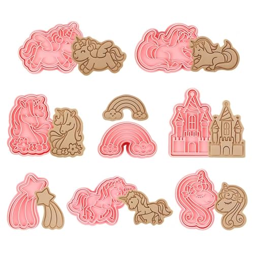 HIMKI Ausstechformen Kinder 3D Cookies Cutter Set, 8-/10-teilig DIY Keksausstecher Plätzchenformen mit mehr Mustern für Weihnachten Halloween Ostern Geburtstag Kinderparty usw (8pcs-Einhorn-B) von HIMKI