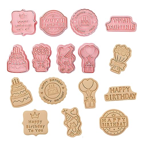 HIMKI Ausstechformen Kinder 3D Cookies Cutter Set, 8-/10-teilig DIY Keksausstecher Plätzchenformen mit mehr Mustern für Weihnachten Halloween Ostern Geburtstag Kinderparty usw (8pcs-Geburtstag) von HIMKI