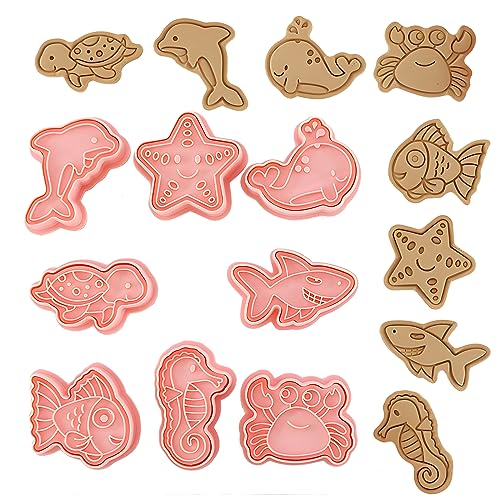 HIMKI Ausstechformen Kinder 3D Cookies Cutter Set, 8-/10-teilig DIY Keksausstecher Plätzchenformen mit mehr Mustern für Weihnachten Halloween Ostern Geburtstag Kinderparty usw (8pcs-Meerestiere) von HIMKI