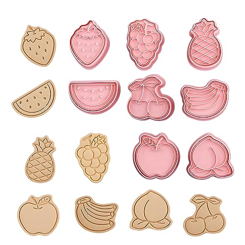 HIMKI Ausstechformen Kinder 3D Cookies Cutter Set, 8-/10-teilig DIY Keksausstecher Plätzchenformen mit mehr Mustern für Weihnachten Halloween Ostern Geburtstag Kinderparty usw (8pcs-Obst) von HIMKI