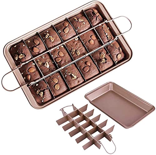 HIMKI Brownie Backform Kuchenform mit Trennwänden und Hebeboden eckiges Professional Antihaft Brownie Pan Haltbarer Kohlenstoffstahl Kuchenblech Muffinbackform - 31x20x4cm von HIMKI