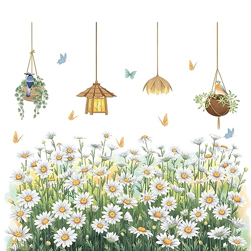 HIMKI Grüne Pflanzen Wandtattoo Hängende Pflanzen Blätter Wandsticker Sonnenblume Gänseblümchen Baum Blätter Fensterbilder für Wohnzimmer Schlafzimmer Kinderzimmer Bad Küche Wanddeko Fensterdeko (B) von HIMKI