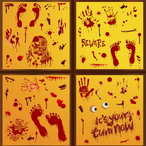 HIMKI Halloween Fensterbilder Statisch Fensteraufkleber 9 Blätter Halloween Horror PVC Aufkleber Selbstklebend Wiederverwendbar für Halloween Dekorationen Party Karneval (Blutflecken) von HIMKI