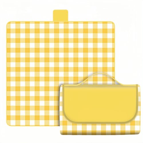 HIMKI Outdoor-Picknickdecke 600D Oxford Stoff Campingdecke wasserdicht Strandmatte Klappbar tragbar Picknick-Matte für Outdoor Strand Wandern Garten Camping Park (Gelb, 150 x 100 cm) von HIMKI