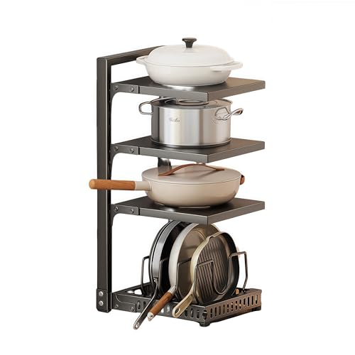 HIMKI Töpfe Organizer für Schrank verstellbar Fächern Topf Pfannenhalter 4/5/7 Etagen Pfannen Organizer Pfannenständer mit Topfdeckelhalter für Küchenschrank (4 Etagen, Schwarz) von HIMKI