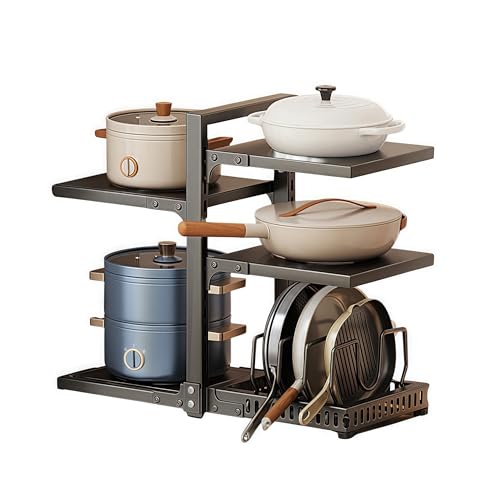 HIMKI Töpfe Organizer für Schrank verstellbar Fächern Topf Pfannenhalter 4/5/7 Etagen Pfannen Organizer Pfannenständer mit Topfdeckelhalter für Küchenschrank (5 Etagen, Schwarz) von HIMKI