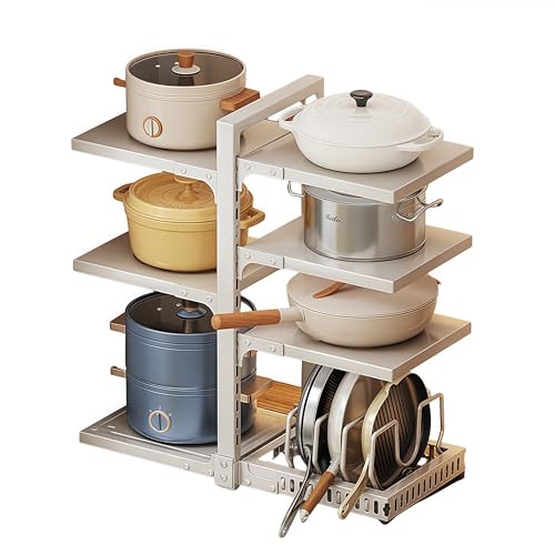 HIMKI Töpfe Organizer für Schrank verstellbar Fächern Topf Pfannenhalter 4/5/7 Etagen Pfannen Organizer Pfannenständer mit Topfdeckelhalter für Küchenschrank (7 Etagen, Weiß) von HIMKI
