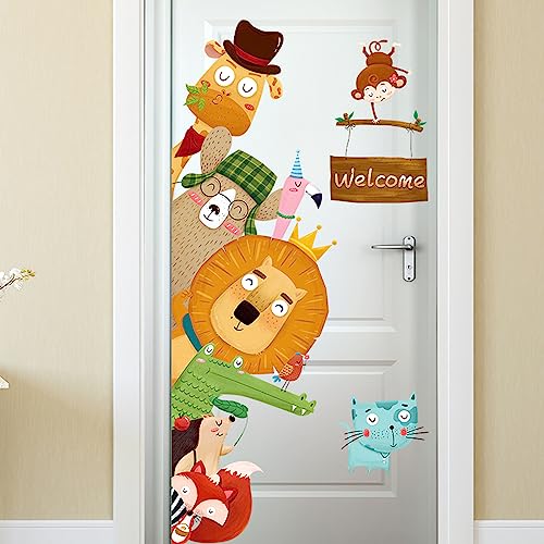 HIMKI Türaufkleber Kinderzimmer Naturlandschaft Tür Sticker selbstklebend Wandtattoo Wald Pflanzen-Türdeko für Wohnzimmer Schlafzimmer Kinderzimmer Kindergarten Klassenzimmer (Welcome) von HIMKI