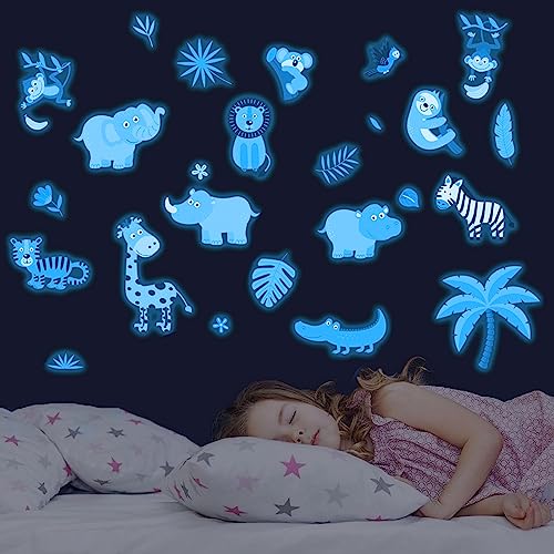 HIMKI Wandsticker Kinderzimmer Leuchtaufkleber Cartoon-Tiere Wandtattoo Leuchtend Wandaufkleber für Babyzimmer Kindergarten Spielzimmer Schlafzimmer Wanddeko (Blau Leuchtend C) von HIMKI