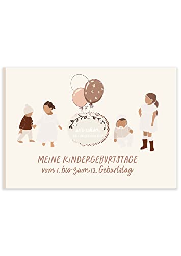 HIMMEL.HERZ.PAPIER® Geburtstagsbuch | Meine Geburtstage | Erinnerungsalbum vom 1. bis zum 12. Geburtstag | Geschenke zum 1 Geburtstag Junge Mädchen (boho kids) von HIMMEL.HERZ.PAPIER