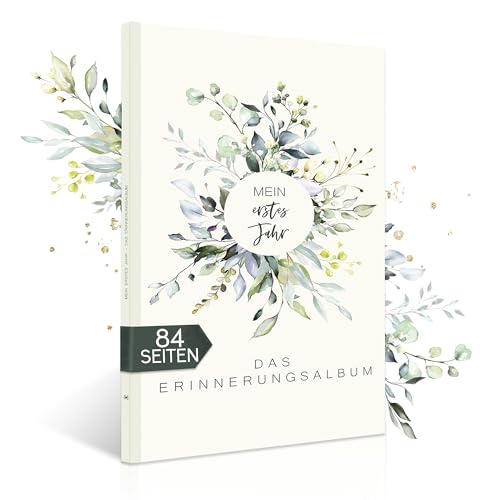 HIMMEL.HERZ.PAPIER® Mein erstes Jahr Babyalbum - Erinnerungsbuch Baby Tagebuch - Din A4 - Geschenk für Mädchen & Jungen zur Geburt Fotoalbum- Mein erstes Jahr Grün von HIMMEL.HERZ.PAPIER