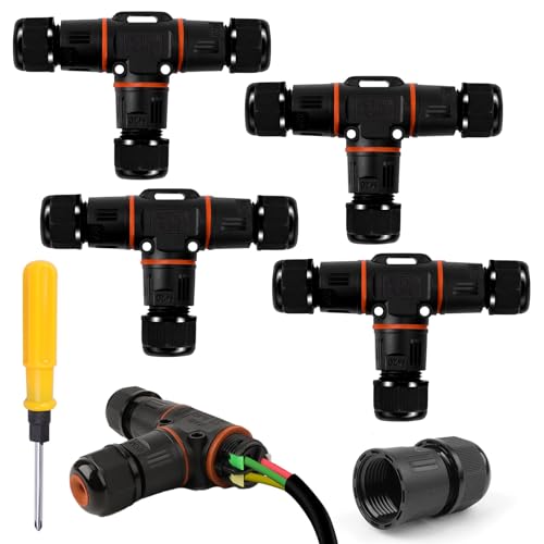 HIMOMO Kabelverbinder Wasserdicht IP68,Kabelverbinder Wasserdicht 3 polig, 3-Wege IP68 Wasserdichte Kabelverbinder Ø3-12mm Kabeldurchmesser, T-Form Verteilerdose Klemmdose Kabelverbinder (4pcs) von HIMOMO