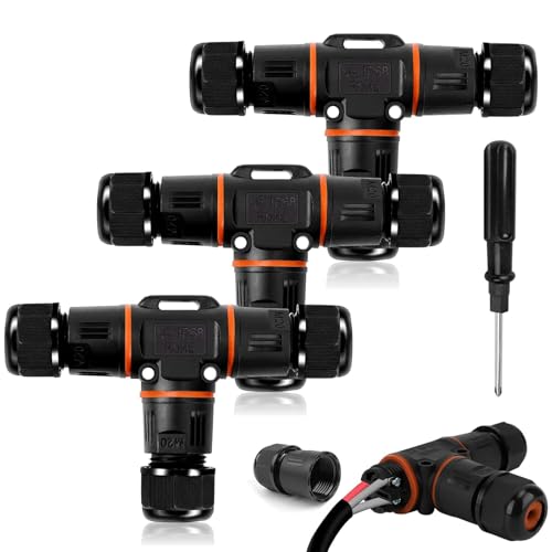 HIMOMO Wasserdichte Kabelverbinder IP68, 3-polig, 3-Wege, Ø3-12mm, T-Form, 3 Stück, Schwarz, ABS, PVC, wasserdicht von HIMOMO