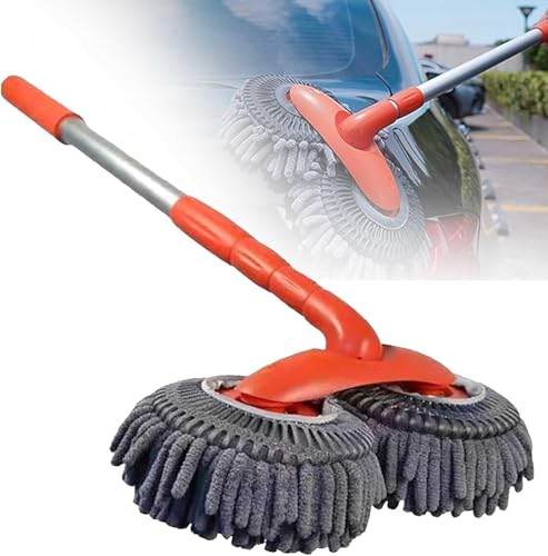 Drehbarer Auto-Mopp, Doppelkopf-Autowaschmopp, Teleskop-Autowaschbürste, Wischmopp-Set, Autobürsten zum Waschen im Außenbereich (58–115 cm) von HIMS