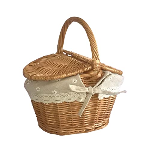 HINAA Picknickkorb | Weidenkorb mit Griff und Doppeldeckeln | Rattan-Picknickkorb mit Decke mit Griff und doppeltem Deckel, handgefertigter Weidenkorb für Outdoor-Camping-Partys von HINAA