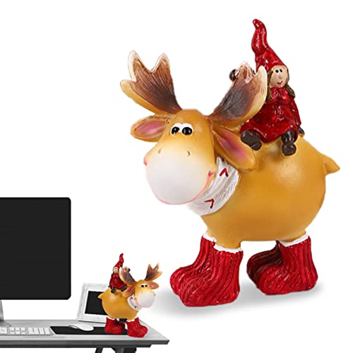 HINAA Wichtelfiguren für Tischplatte - Harzzwerg, der einen Elch reitet,Resin Crafts Figur Santa Elf für Weihnachten Schlafzimmer Wohnzimmer Küche Ornamente von HINAA