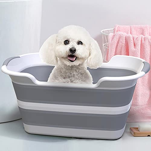 Multifunktionale faltbare kleine Haustier-Badewanne mit Ablaufloch, tragbar, für drinnen und draußen, für Welpen, kleine Hunde und Katzen von HINAA