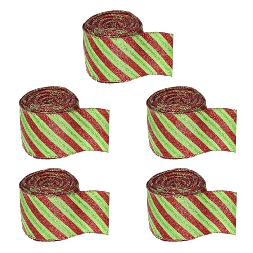 5 Rollen glitzernde Weihnachtsbänder gestreiftes dekoratives Geschenkband stilvolle Schleife Weihnachtsbaumschmuck gestreiftes Band 5 Rollen glitzernde Weihnachtsbänder gestreiftes dekoratives Geschenkband stilvolle Schleife Weihnachtsbaumschmuck gestreiftes Band von HINAYOSAN