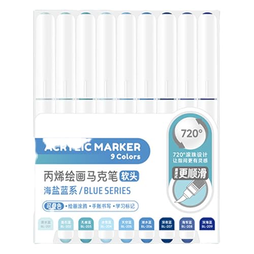 HINAYOSAN 9 flüssige Acryl-Marker, 9 Farben, Pinsel-Marker zum Malen auf Papier, Holz, Glas, Stoff, Metall, Steinmarker von HINAYOSAN