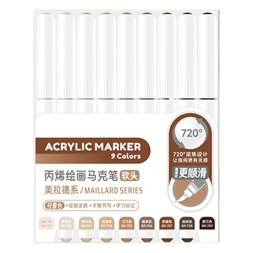 HINAYOSAN 9 flüssige Acryl-Marker, 9 Farben, Pinsel-Marker zum Malen auf Papier, Holz, Glas, Stoff, Metall, Steinmarker HINAYOSAN 9 flüssige Acryl-Marker, 9 Farben, Pinsel-Marker zum Malen auf Papier, Holz, Glas, Stoff, Metall, Steinmarker von HINAYOSAN
