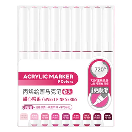 HINAYOSAN 9 flüssige Acryl-Marker, 9 Farben, Pinsel-Marker zum Malen auf Papier, Holz, Glas, Stoff, Metall, Steinmarker von HINAYOSAN