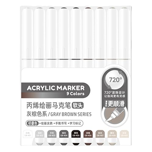HINAYOSAN 9 flüssige Acryl-Marker, 9 Farben, Pinsel-Marker zum Malen auf Papier, Holz, Glas, Stoff, Metall, Steinmarker HINAYOSAN 9 flüssige Acryl-Marker, 9 Farben, Pinsel-Marker zum Malen auf Papier, Holz, Glas, Stoff, Metall, Steinmarker von HINAYOSAN