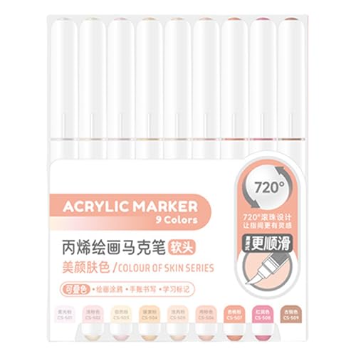 HINAYOSAN 9 flüssige Acryl-Marker, 9 Farben, Pinsel-Marker zum Malen auf Papier, Holz, Glas, Stoff, Metall, Steinmarker von HINAYOSAN